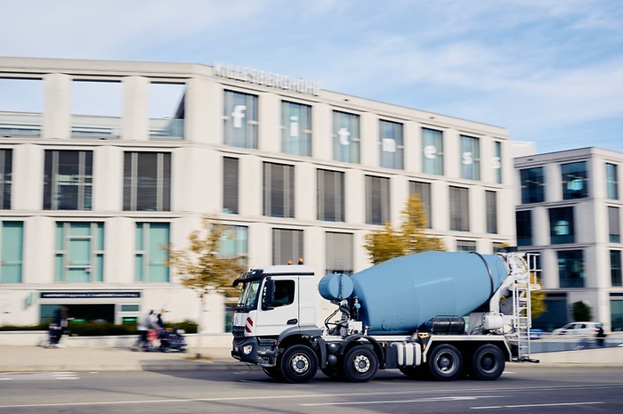 Concrete mixer driving on the road