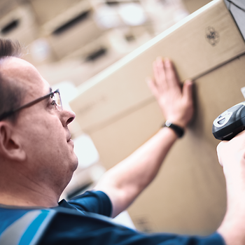 Man unboxing package