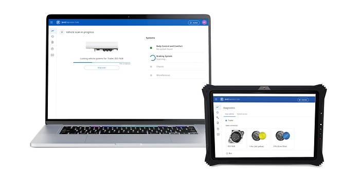 Image of ZF [pro] Diagnostics Suite on a tablet and a laptop